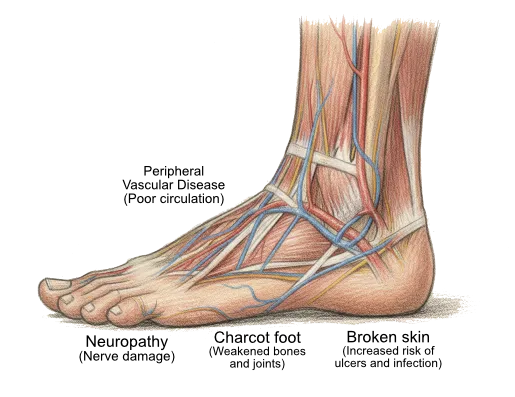Anatomical drawing of a foot